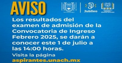 "Aviso" Resultados del Examen de Admisión 14:00